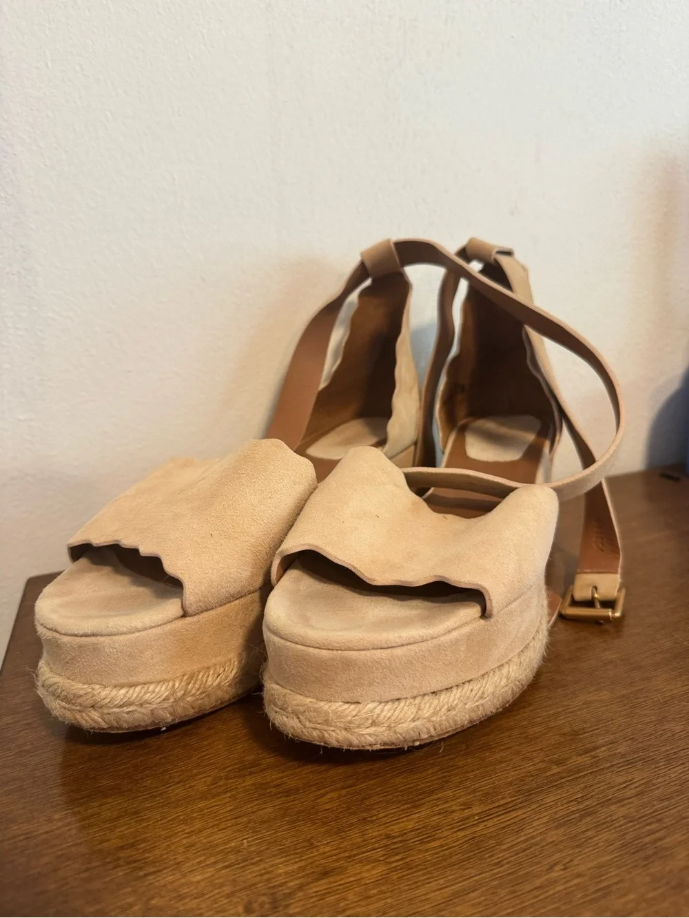 Chloé Suede Scalloped Espadrille Platform Sandals
